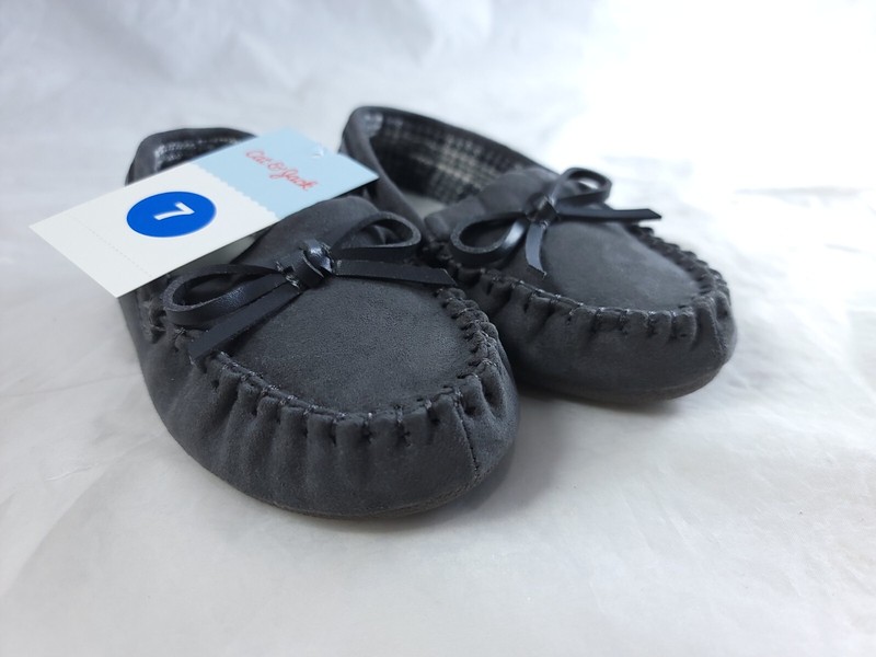 Cat And Jack Toddler Size 8 Gray Carter Moccasin Slippers Brand New