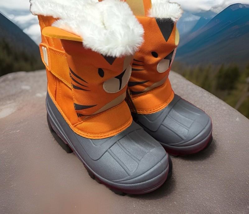 Cat & Jack Boots Toddlers Boys 12 Orange Frankie The Tiger Winter Cute Warm NEW