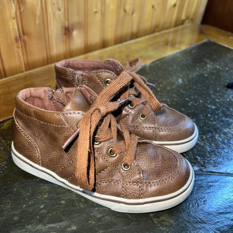 Cat & Jack Brown High Top Style Side Zip Up & Tie Sneakers Sz 11