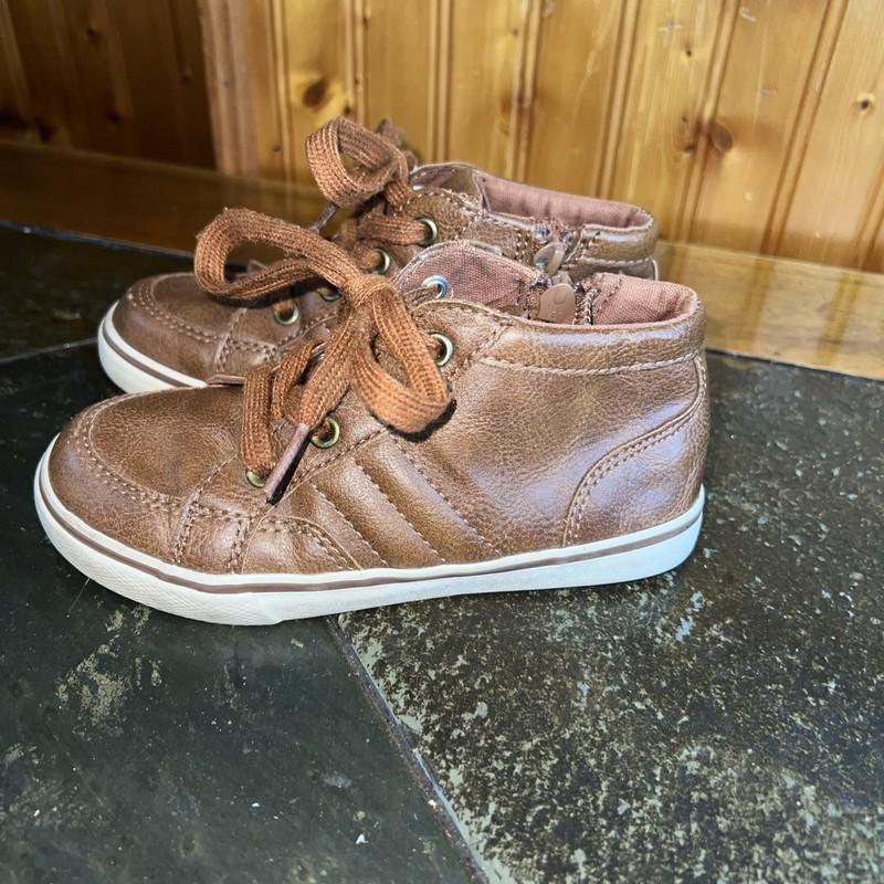 Cat & Jack Brown High Top Style Side Zip Up & Tie Sneakers Sz 11