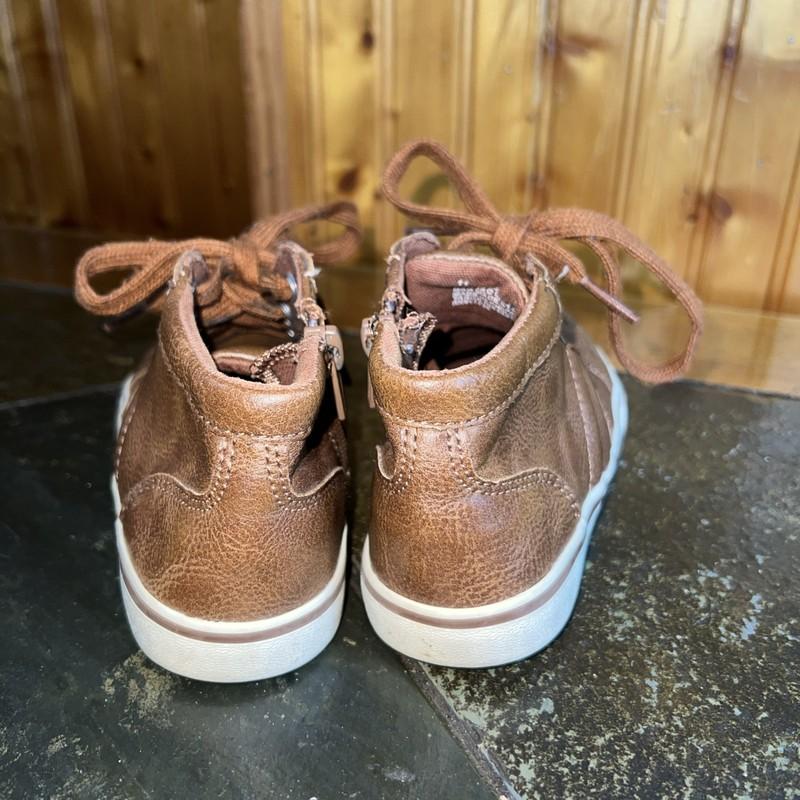 Cat & Jack Brown High Top Style Side Zip Up & Tie Sneakers Sz 11
