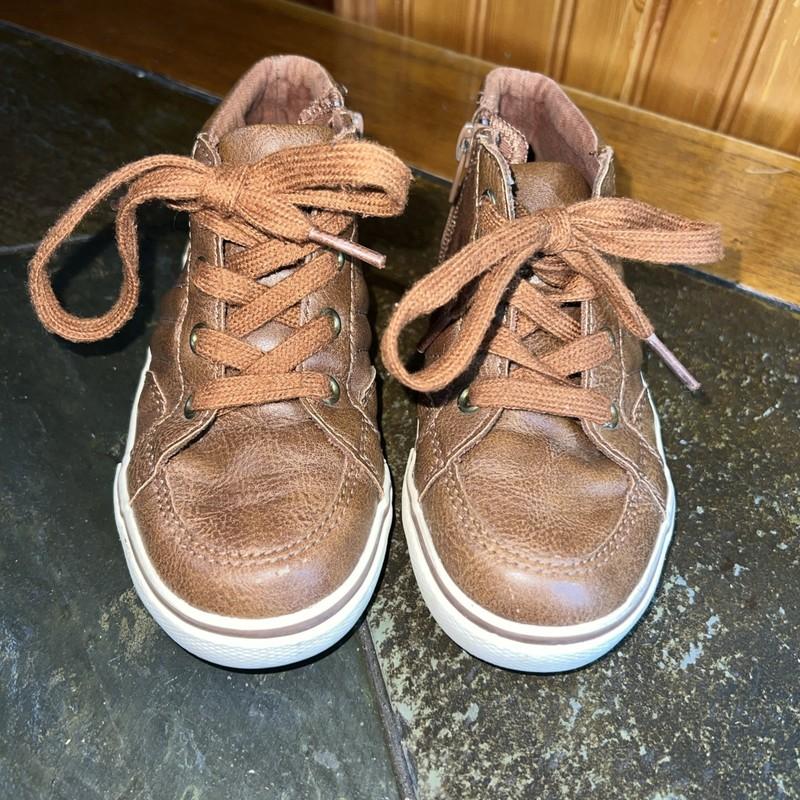 Cat & Jack Brown High top Style Side Zip Up & Tie Sneakers Sz 11