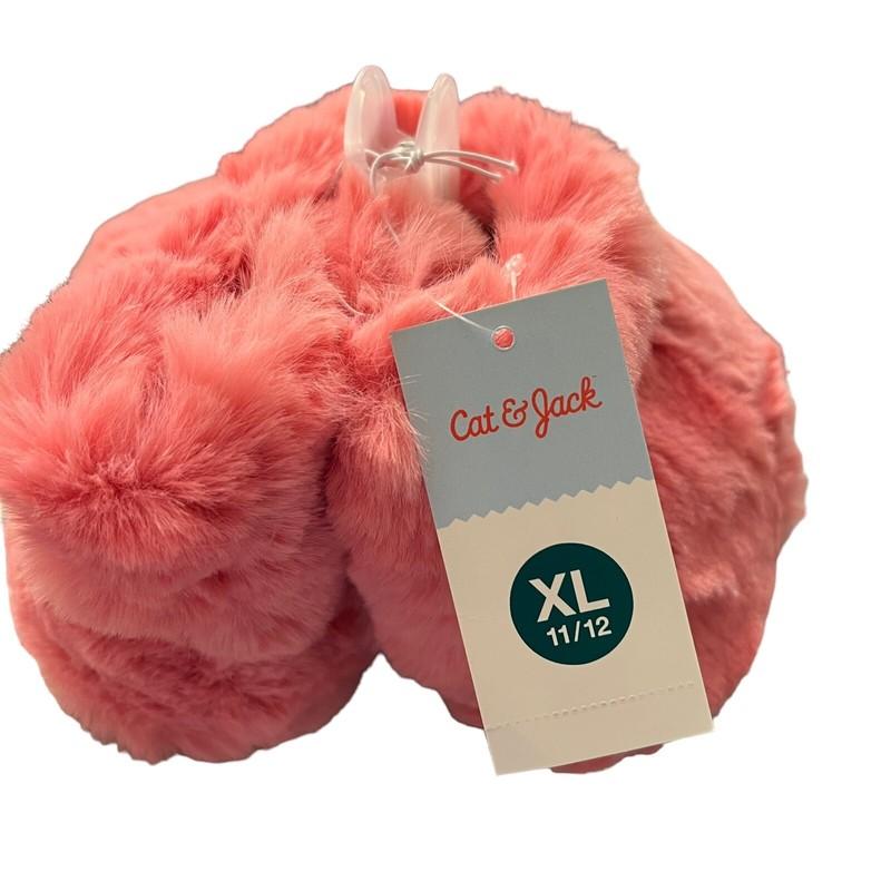 Cat & Jack Faux Fur Slippers For Girls Vibrant Pink Size XL 11/12