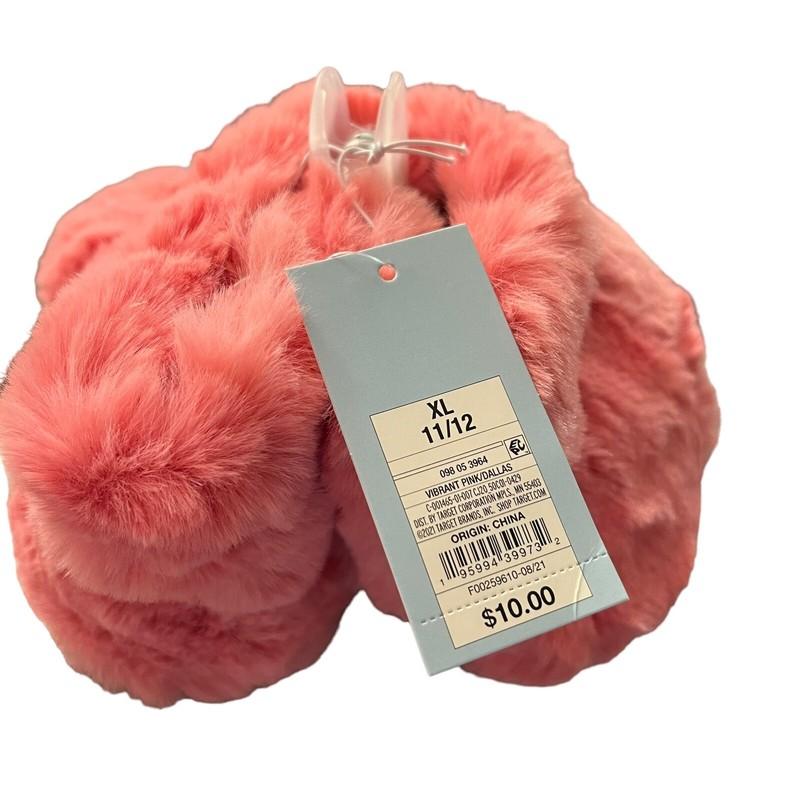 Cat & Jack Faux Fur Slippers For Girls Vibrant Pink Size XL 11/12