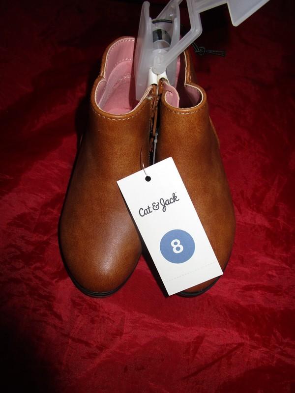 Cat & Jack Girls Brown Faux Leather Zip Up Fashion Ankle Boots US Size 8