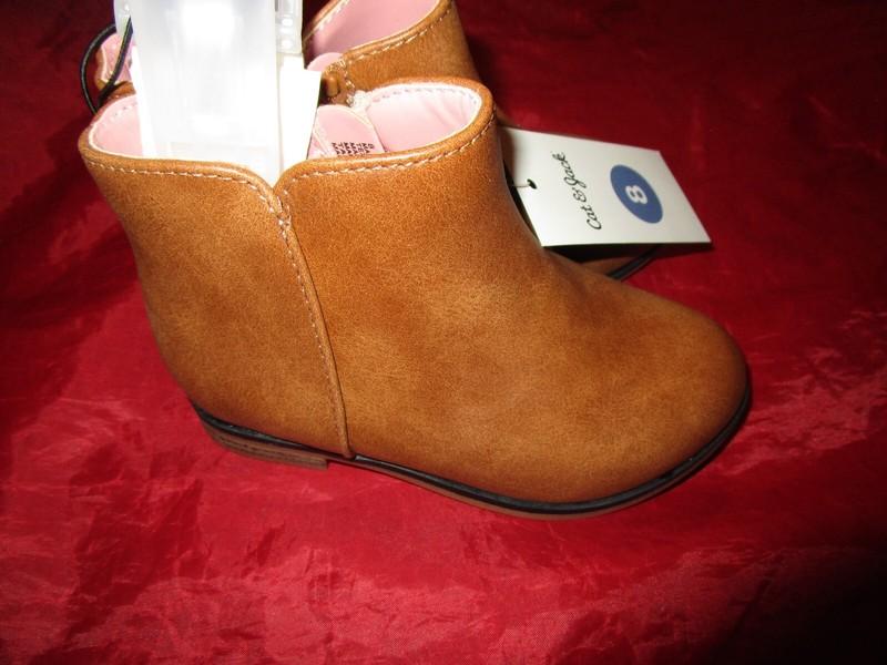 Cat & Jack Girls Brown Faux Leather Zip Up Fashion Ankle Boots US Size 8