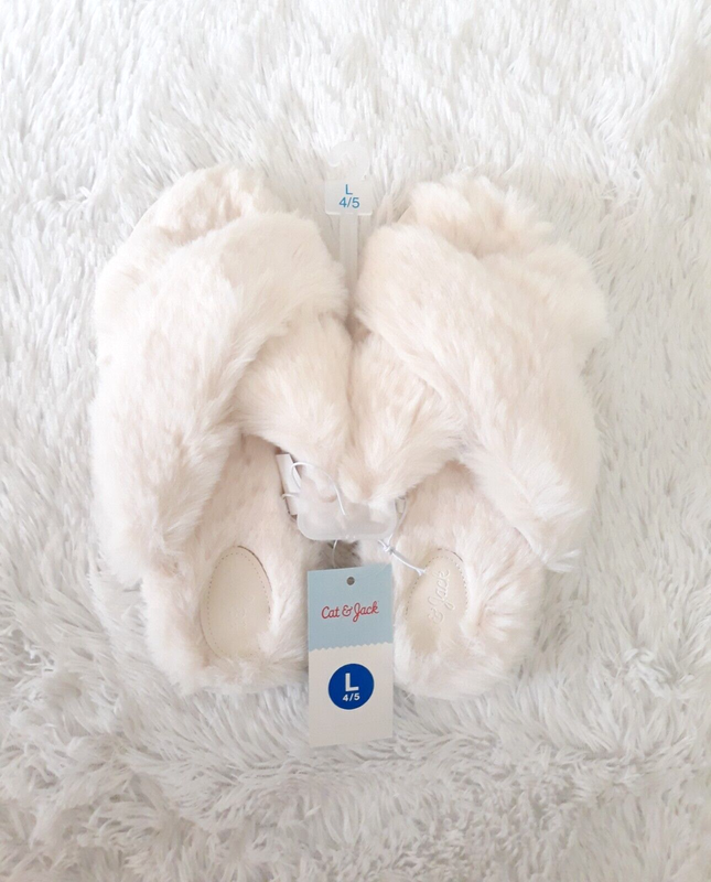 Cat & Jack Girls Soft & Furry Cross Front Slide Slippers (Size L/4-5) Cream ~NEW