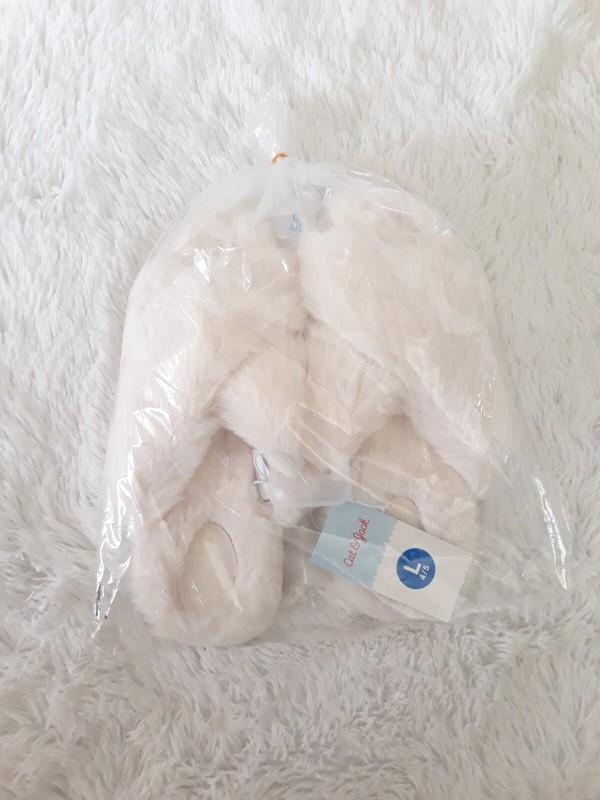 Cat & Jack Girls Soft & Furry Cross Front Slide Slippers (Size L/4-5) Cream ~NEW