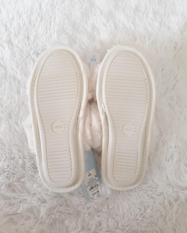 Cat & Jack Girls Soft & Furry Cross Front Slide Slippers (Size L/4-5) Cream ~NEW