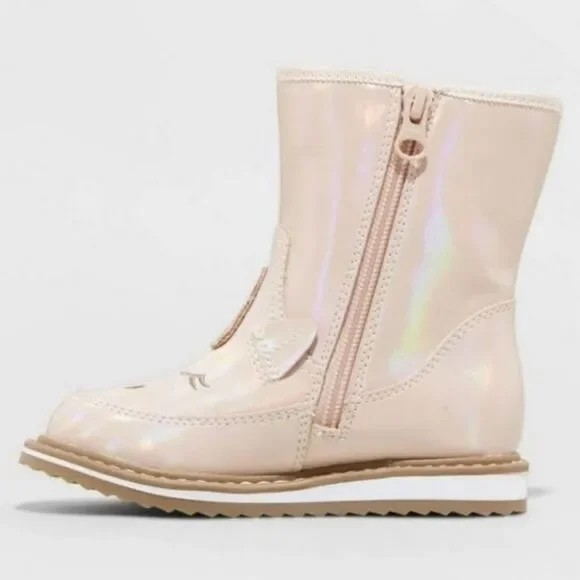 Cat & Jack Isla Toddler Girls' Faux Fur Lined Zip-Up Unicorn Boots - Light Pink