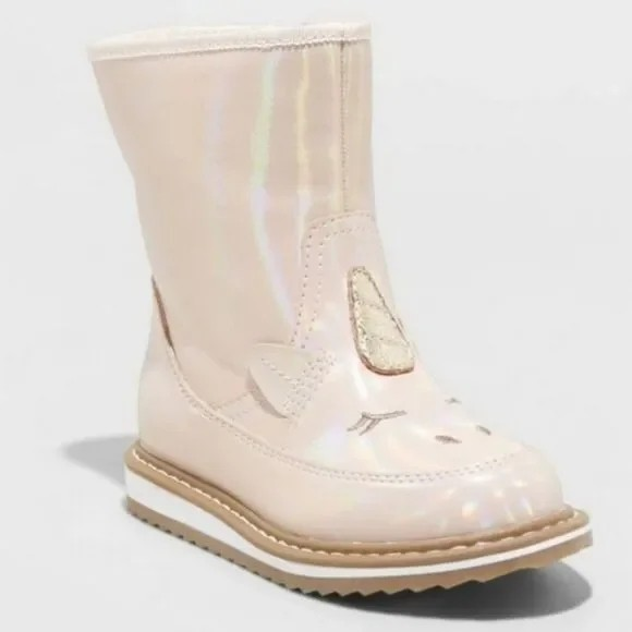Cat & Jack Isla Toddler Girls' Faux Fur Lined Zip-Up Unicorn Boots - Light Pink