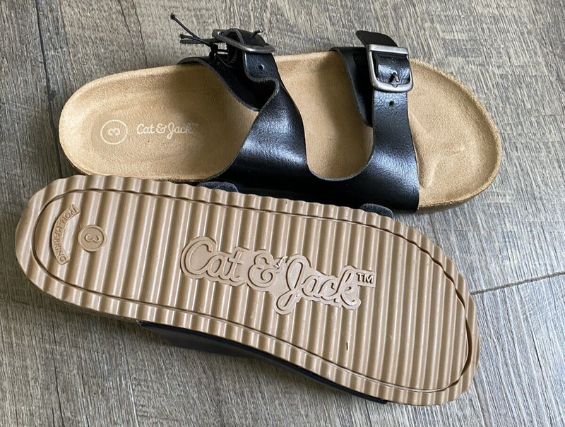 Cat & Jack Kids' Drew Slip-On Footbed Sandals Black 3 Or 5 NWT