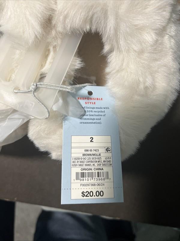 Cat & Jack Kids Girls Lizzie Faux Fur Cuff Bootie Slippers Brown Mollie Size 2