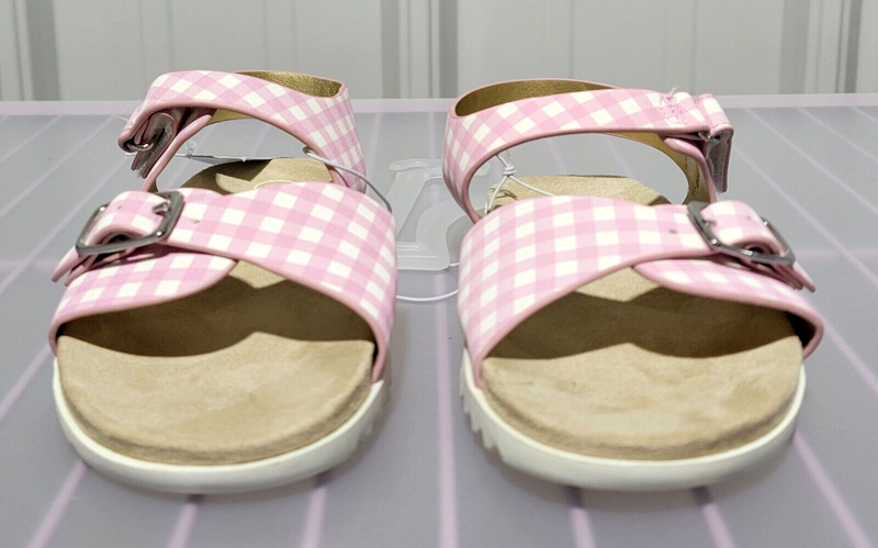 Cat & Jack Little Girls' Size 7 Shaelyn Pink Plaid Dual Strap Open Toe Sandals