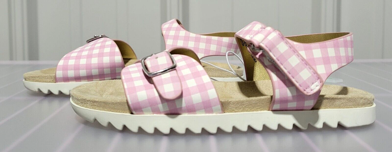 Cat & Jack Little Girls' Size 7 Shaelyn Pink Plaid Dual Strap Open Toe Sandals