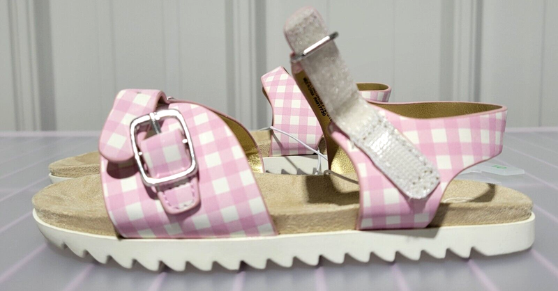 Cat & Jack Little Girls' Size 7 Shaelyn Pink Plaid Dual Strap Open Toe Sandals