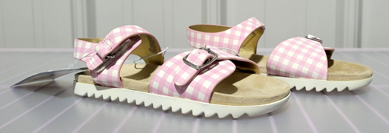 Cat & Jack Little Girls' Size 7 Shaelyn Pink Plaid Dual Strap Open Toe Sandals