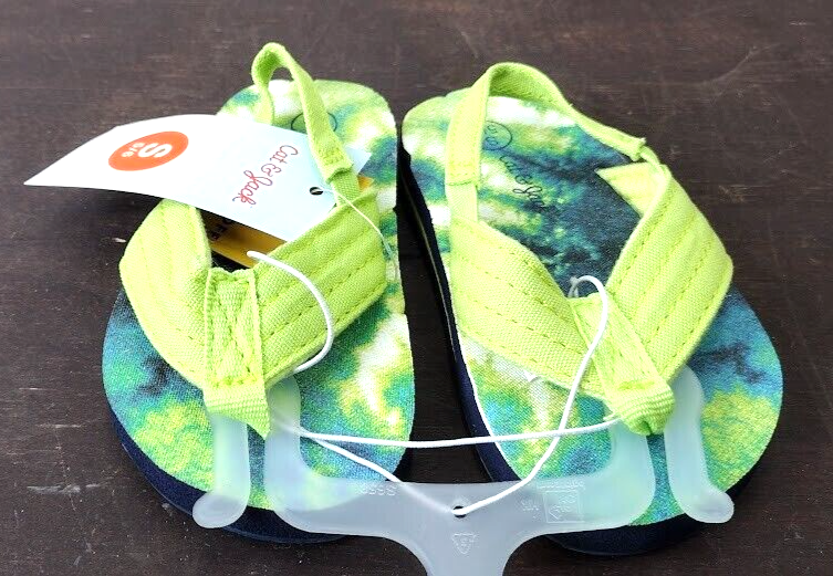 Cat & Jack Toddler Boys' Sandals Ash Tie-Dye Flip Flop Green Size S 5/6