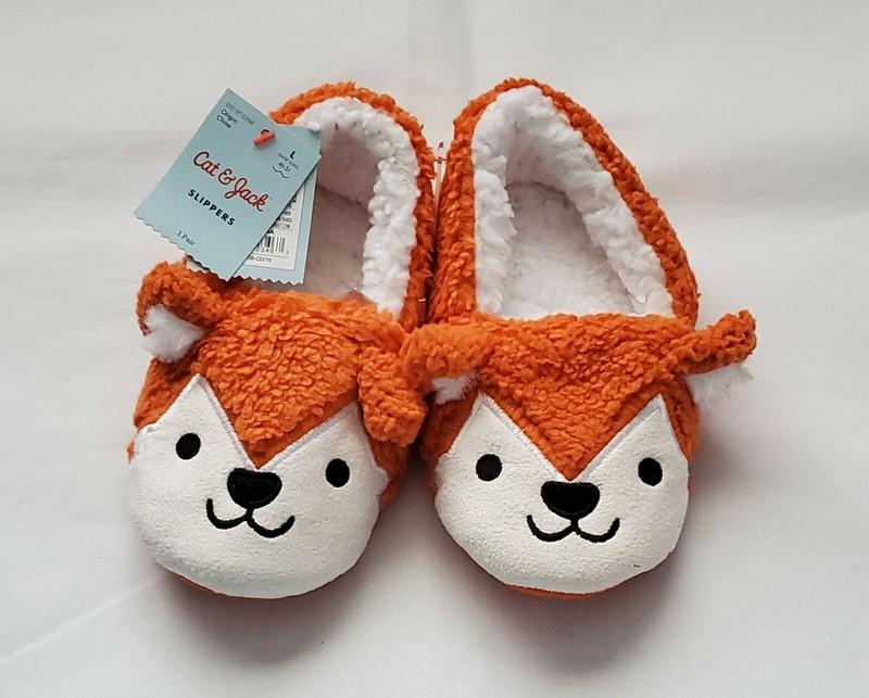 Cat & Jack Toddler Fuzzy Fox Dog Animal Slippers Size Large 4T/5T Boys Girls A7