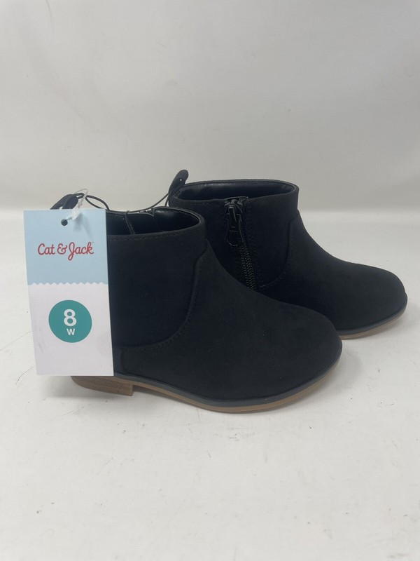 Cat & Jack Toddler Girl’s Black Onyx Zipper Slip-On Faux Bootie Shoes Sz 8W NEW