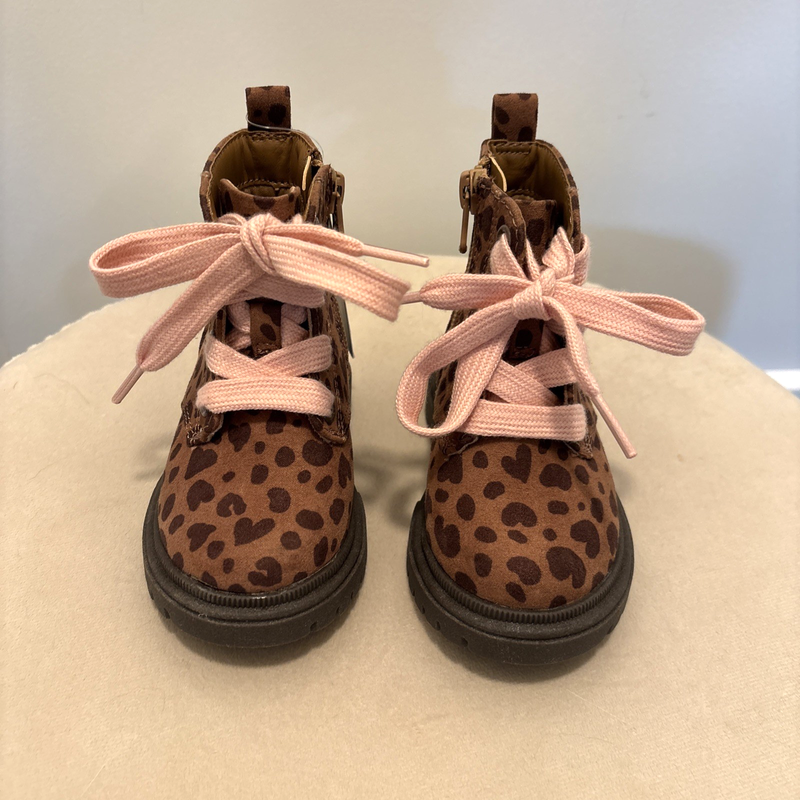 Cat & Jack Toddler Girl Size 5 Amaya Lace Up Zipper Boots NWT Brown Animal Print