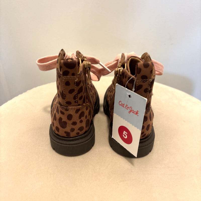 Cat & Jack Toddler Girl Size 5 Amaya Lace Up Zipper Boots NWT Brown Animal Print