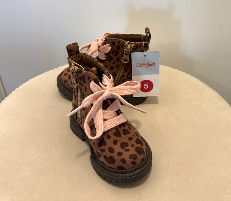 Cat & Jack Toddler Girl Size 5 Amaya Lace Up Zipper Boots NWT Brown Animal Print