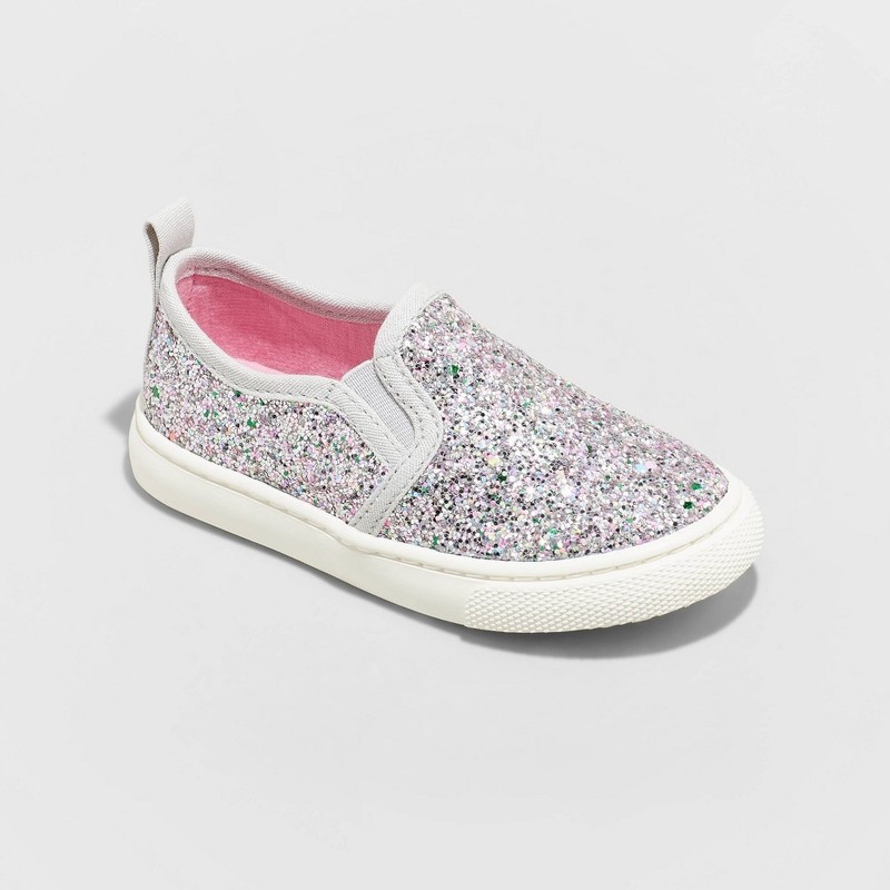 Cat & Jack Toddler Girls' Madigan Slip-On Glitter Sneakers Silver Size 5