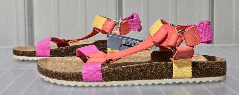 Cat & Jack Val Pink Red & Yellow Colorblock Footbed Sandals Big Girls' Size 3