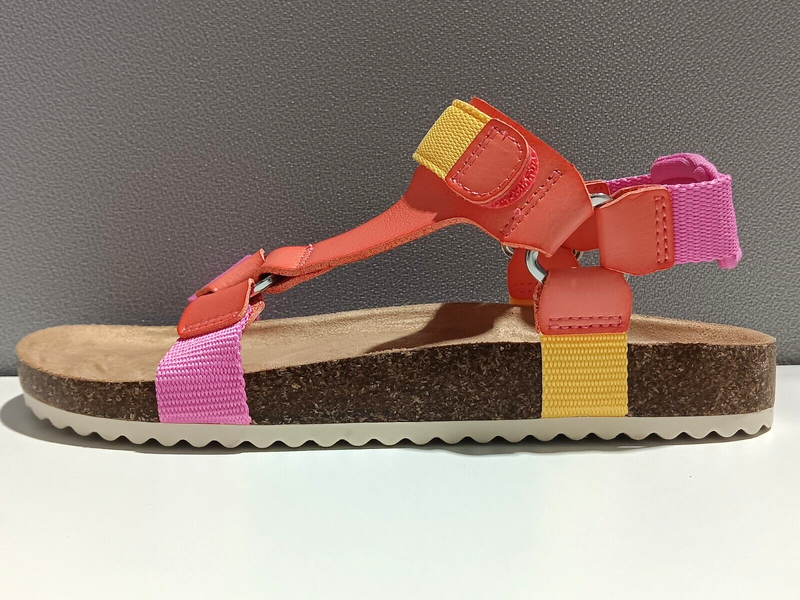 Cat & Jack Val Pink Red & Yellow Colorblock Footbed Sandals Big Girls' Size 3