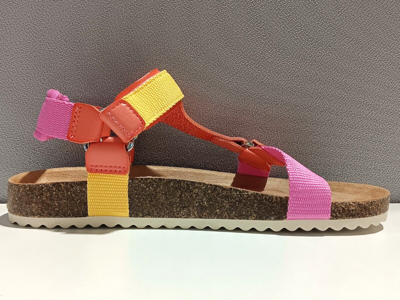 Cat & Jack Val Pink Red & Yellow Colorblock Footbed Sandals Big Girls' Size 3