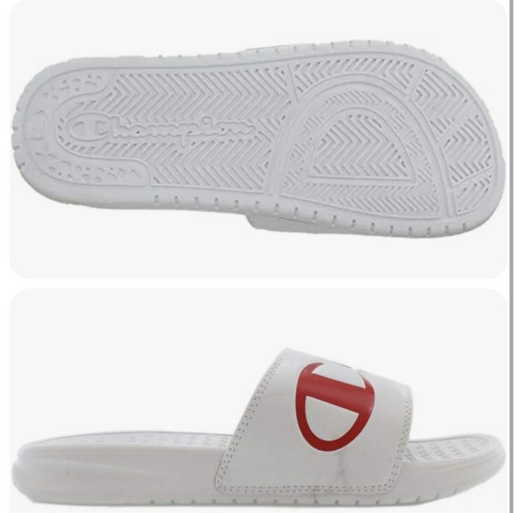 Champion Women Super Slide White Rainbow Split Script Sandals Size 11 Slip On