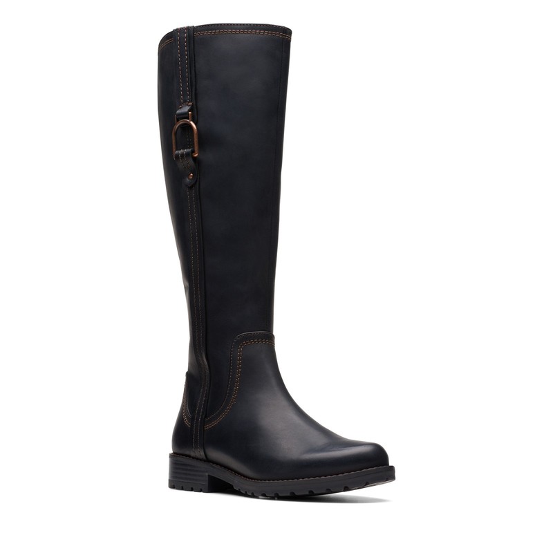 Clarks Aspra HI 26174955 Womens Black Leather Zipper Knee High Boots