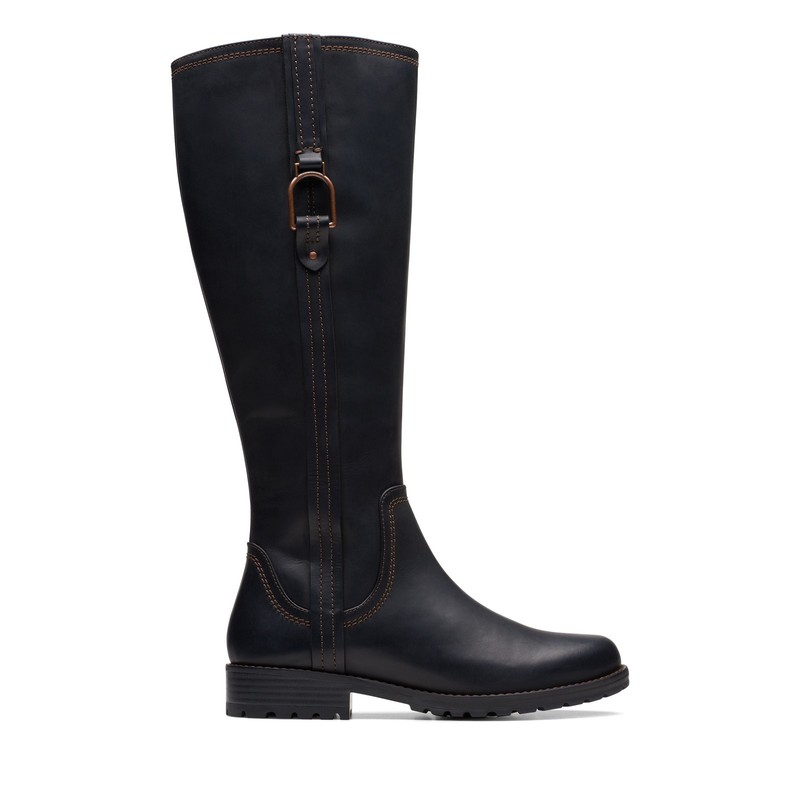 Clarks Aspra HI 26174955 Womens Black Leather Zipper Knee High Boots