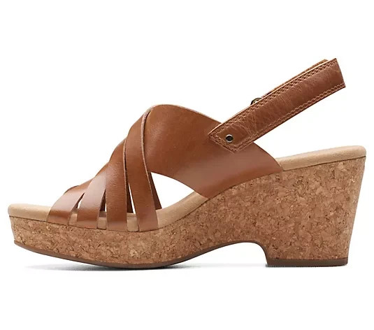 Clarks Collection Woven Leather Wedges-Giselle Glow-Tan-6.5W-NEW-A596102