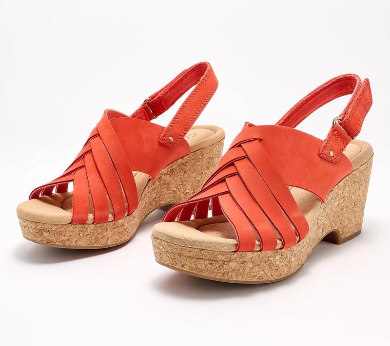 Clarks Collection Woven Leather Wedges-Giselle Glow-Tan-6.5W-NEW-A596102