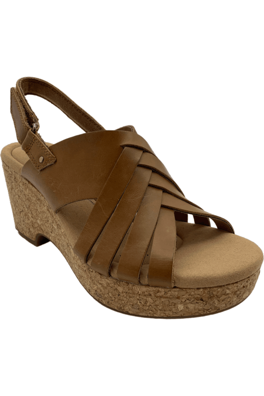 Clarks Collection Woven Leather Wedges-Giselle Glow-Tan-6.5W-NEW-A596102