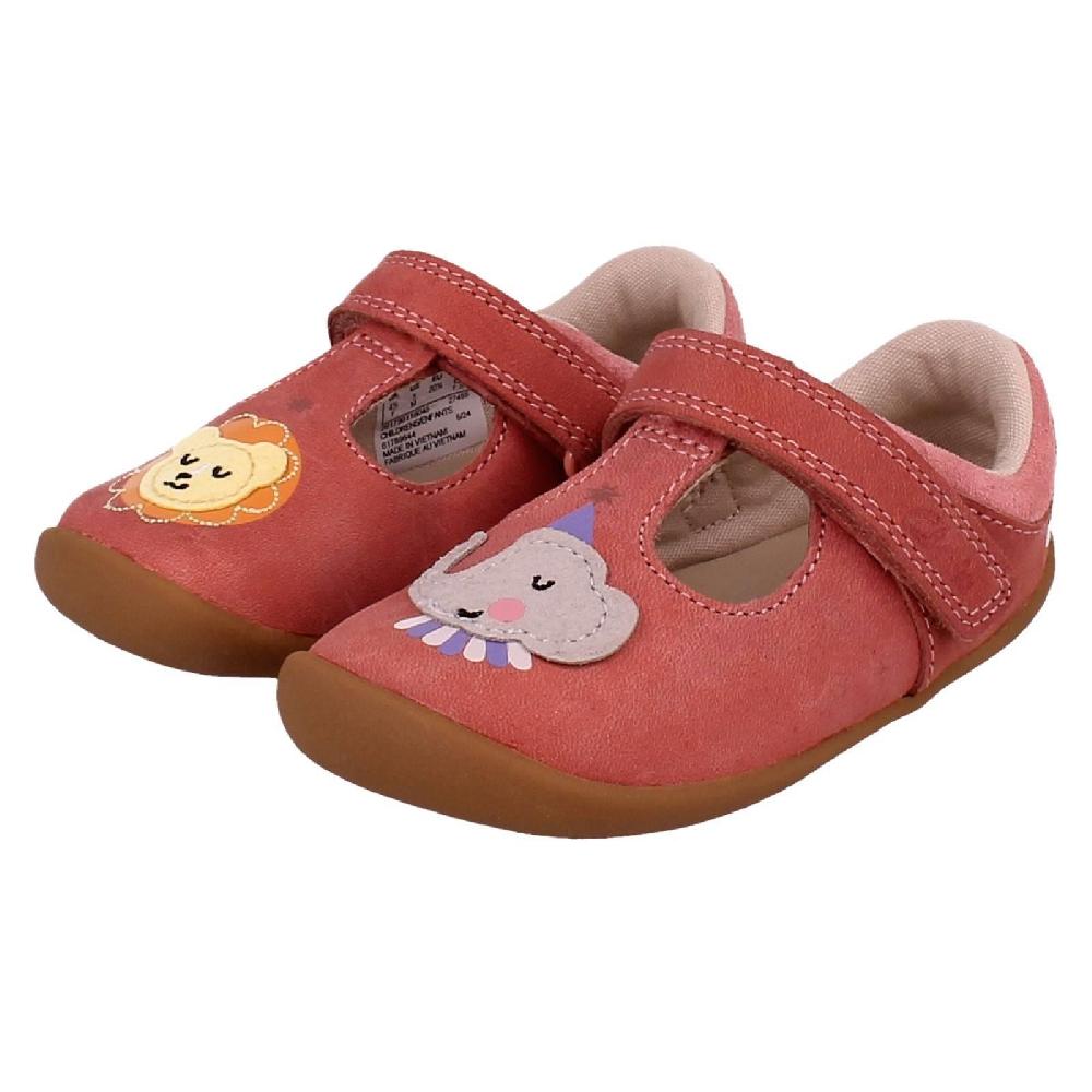 Clarks Girls Elephant And Lion Design T-Bar Shoes 'Roamer Hats'