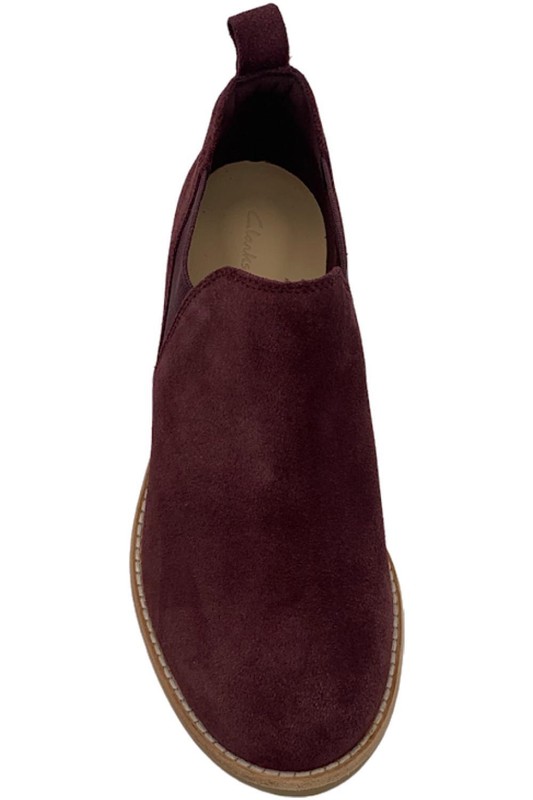 Clarks Leather Slip On Booties Edenvale Page Burgundy Suede