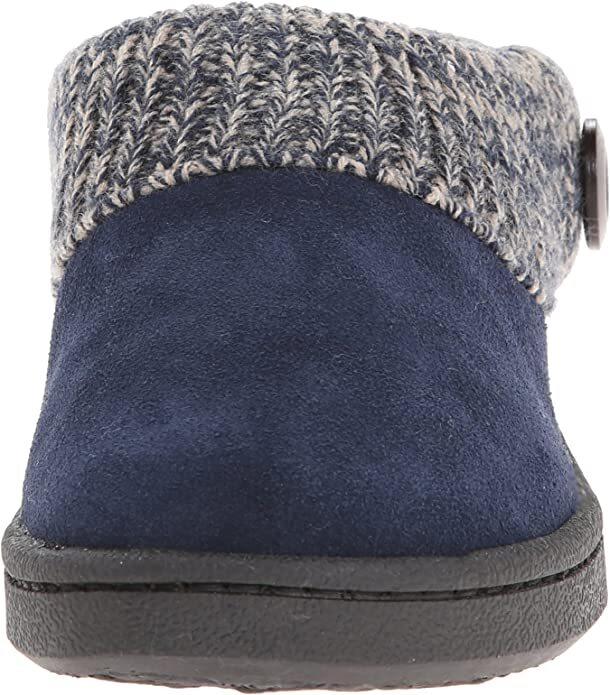 Clarks Navy Knitted Collar Winter Clog Rounded Closed Toe Slipper-Wide