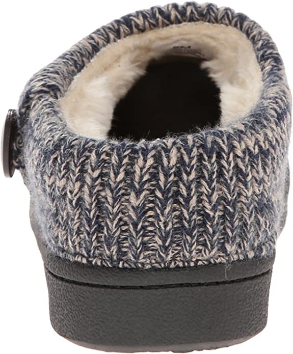 Clarks Navy Knitted Collar Winter Clog Rounded Closed Toe Slipper-Wide