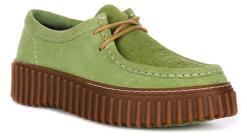 Clarks Torhill Bee Chunky Suede Lace Up Moccasin Womens Shoe In Olive US 6 - 11