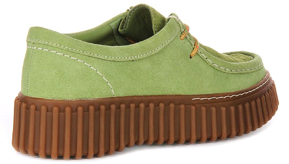 Clarks Torhill Bee Chunky Suede Lace Up Moccasin Womens Shoe In Olive US 6 - 11