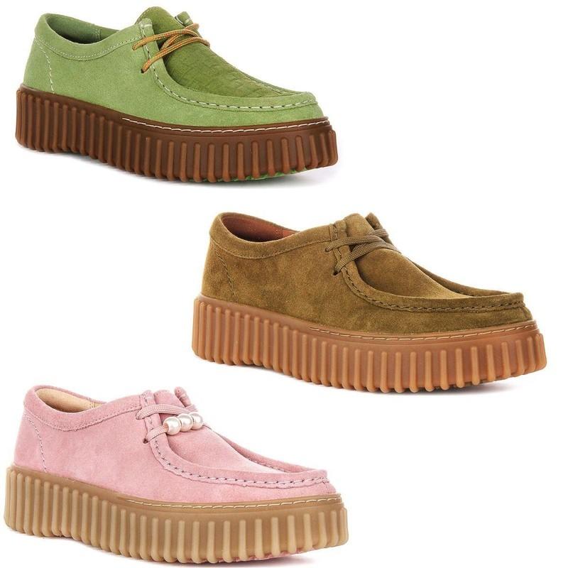 Clarks Torhill Bee Chunky Suede Lace Up Moccasin Womens Shoe In Olive US 6 - 11