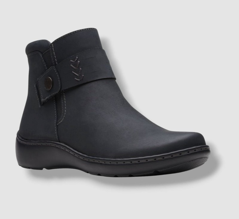 Clarks Women's Black Cora Rae Button Strap Ankle Booties Shoes Size 6