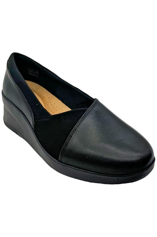 Clarks Women's Suttyn Walk Leather Wedges Black Leather