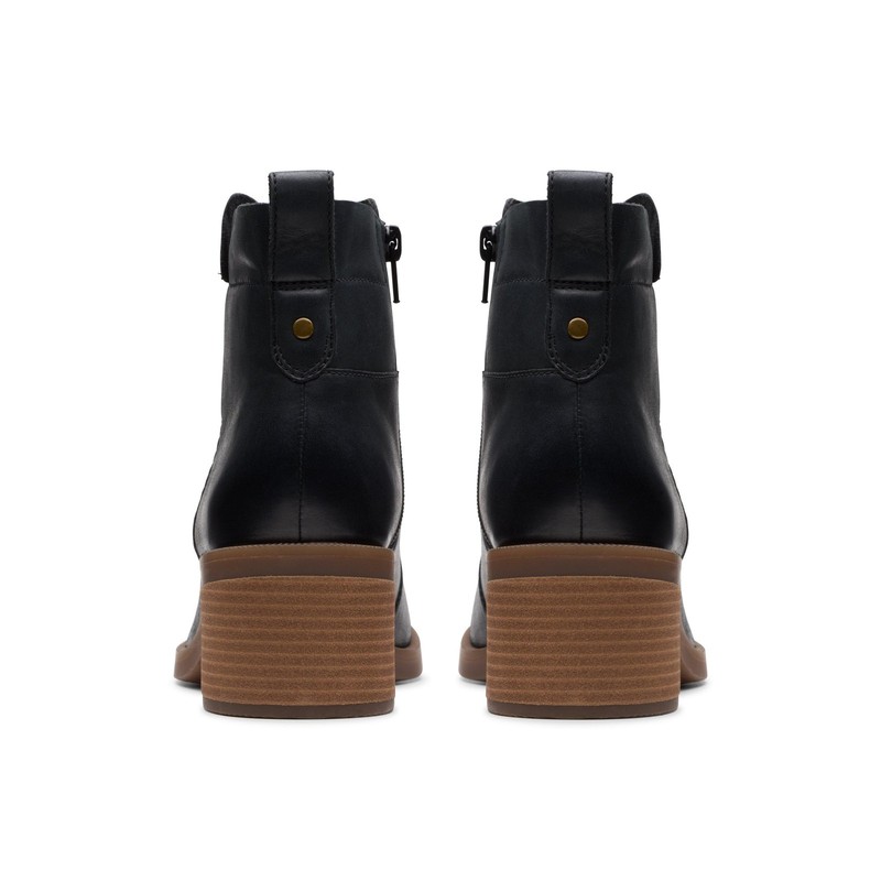 Clarks Womens Lileigh Charm Black Leather Casual Boots Shoes