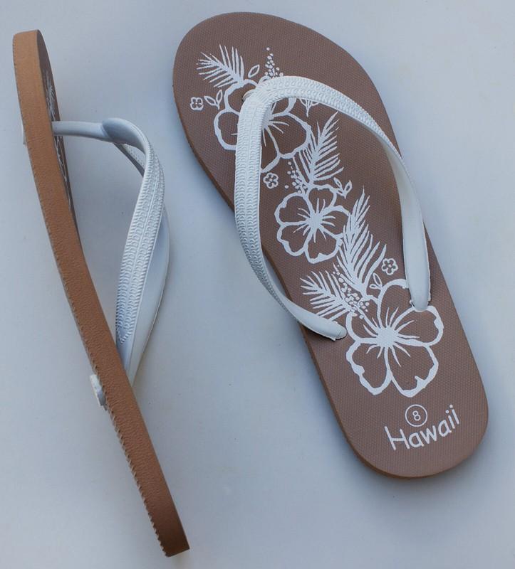 Clearance Sale Women's Hawaii Hibiscus Flower Flip-flop Brown Sandal Flip Flop