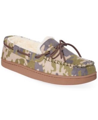 Club ROom Men's Camo Green Moccasin Slippers Medium 8 -9