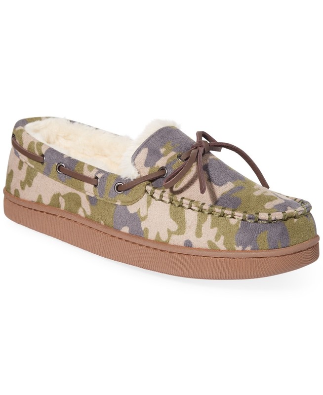 Club ROom Men's Camo Green Moccasin Slippers Medium 8 -9